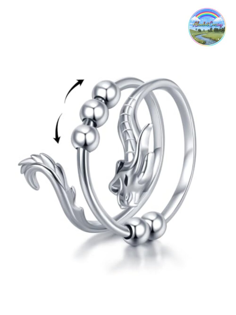 925 Sterling Silver Adjustable Spinner Fidget Ring - Chinese Dragon Anxiety